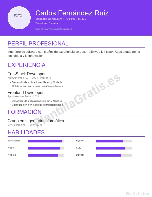 Vista previa Plantilla CV Word