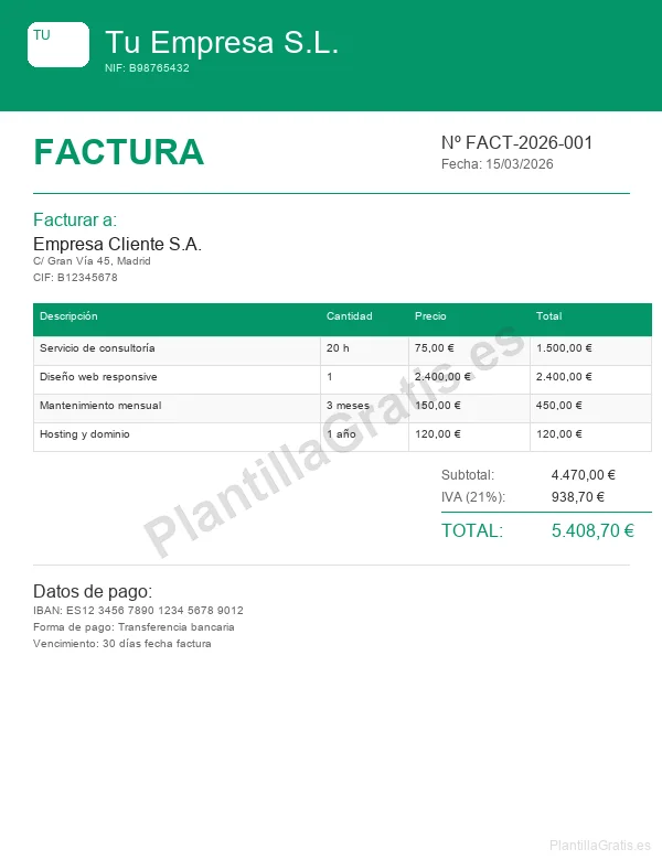 Vista previa Plantilla Factura Excel