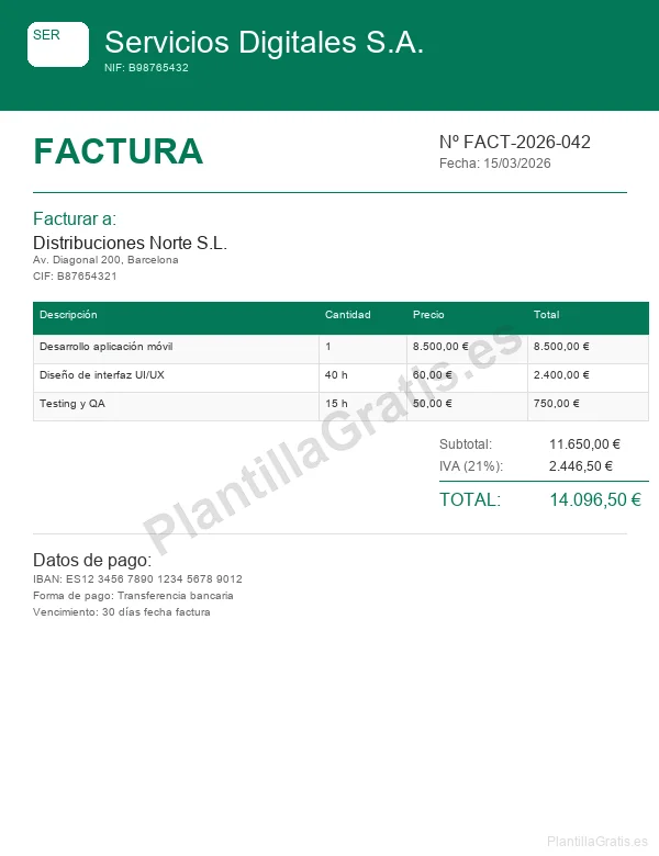 Vista previa Plantilla Factura Word