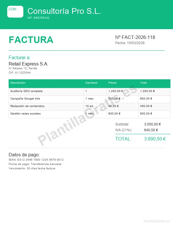 Vista previa Plantilla Factura PDF